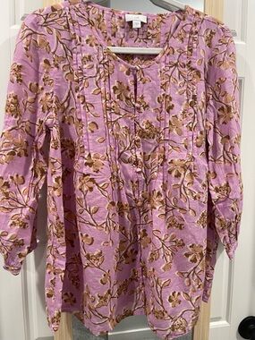 J. Jill Lavender Pink Floral Pintuck Peasant Blouse